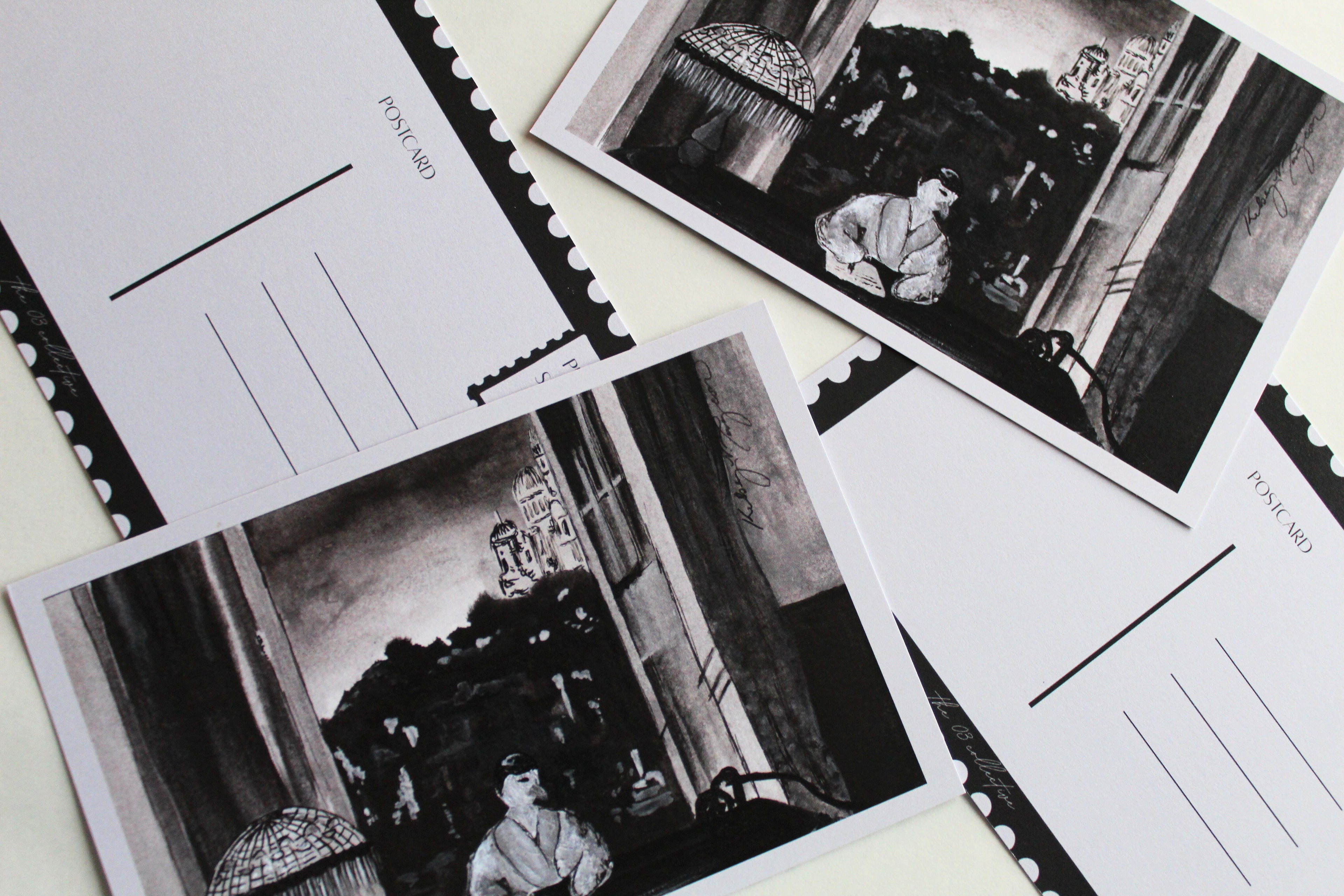 Collage of "A Night in Paris" postcard