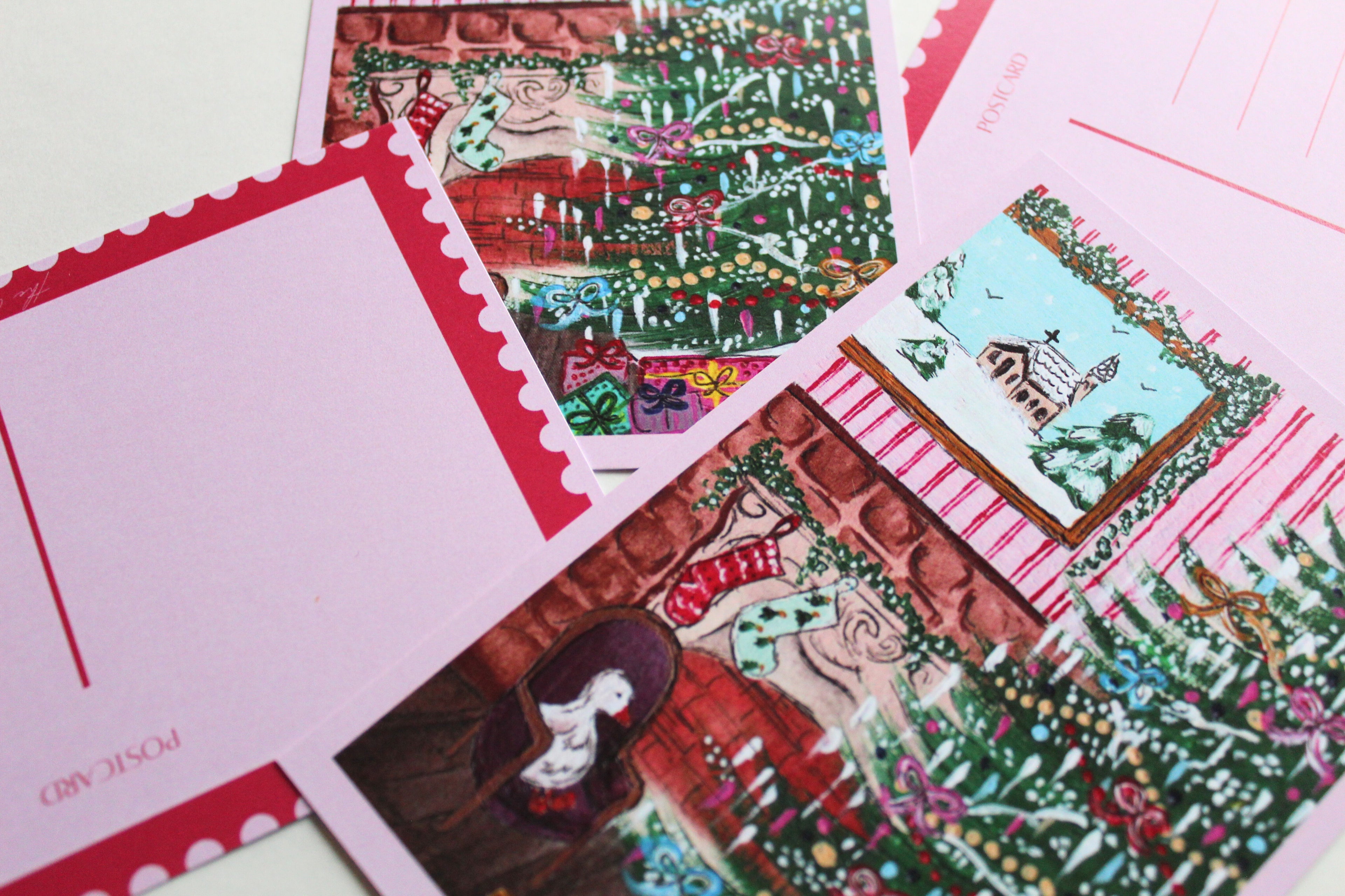 Collage of the "A Very Merry Christmas" postcard.