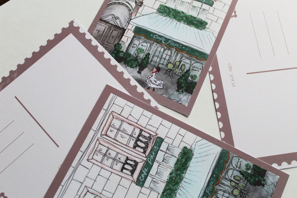 Collage of the "Duck in Paris" postcard.