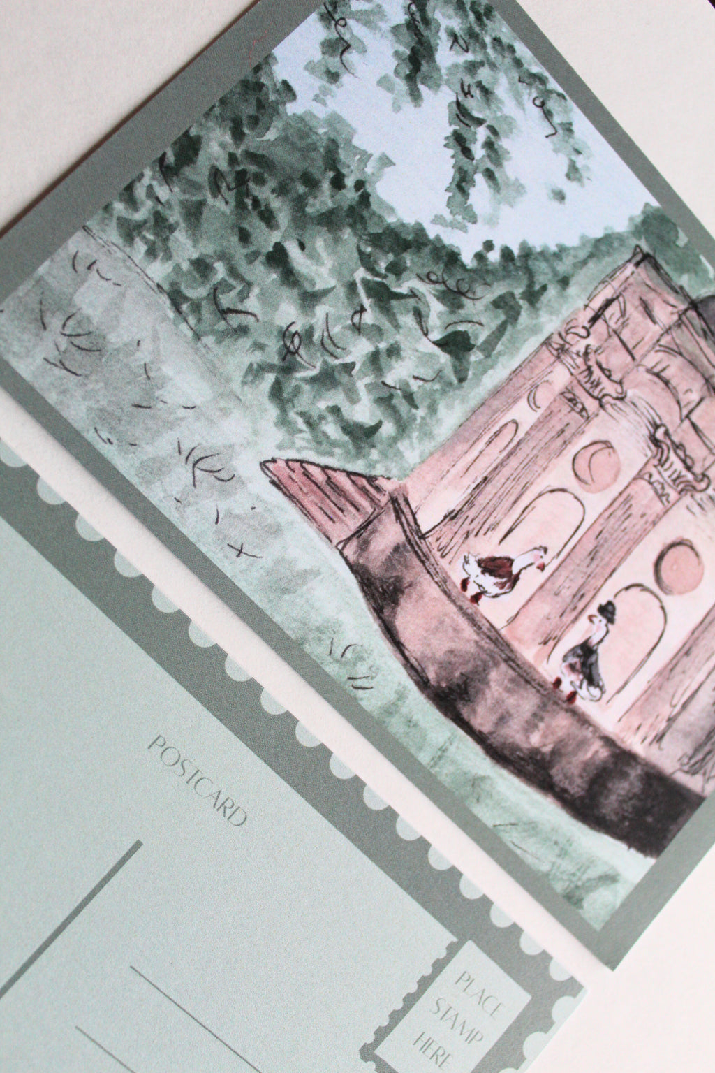 Close up image of the front and back of the "Most Ardently, Ducks" postcard.